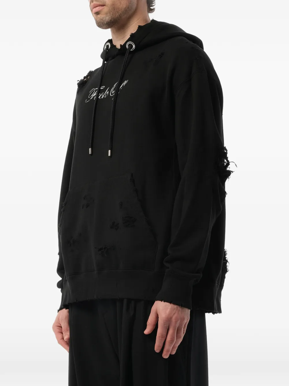 Mastermind Japan Gerafelde hoodie met doodskopprint Zwart
