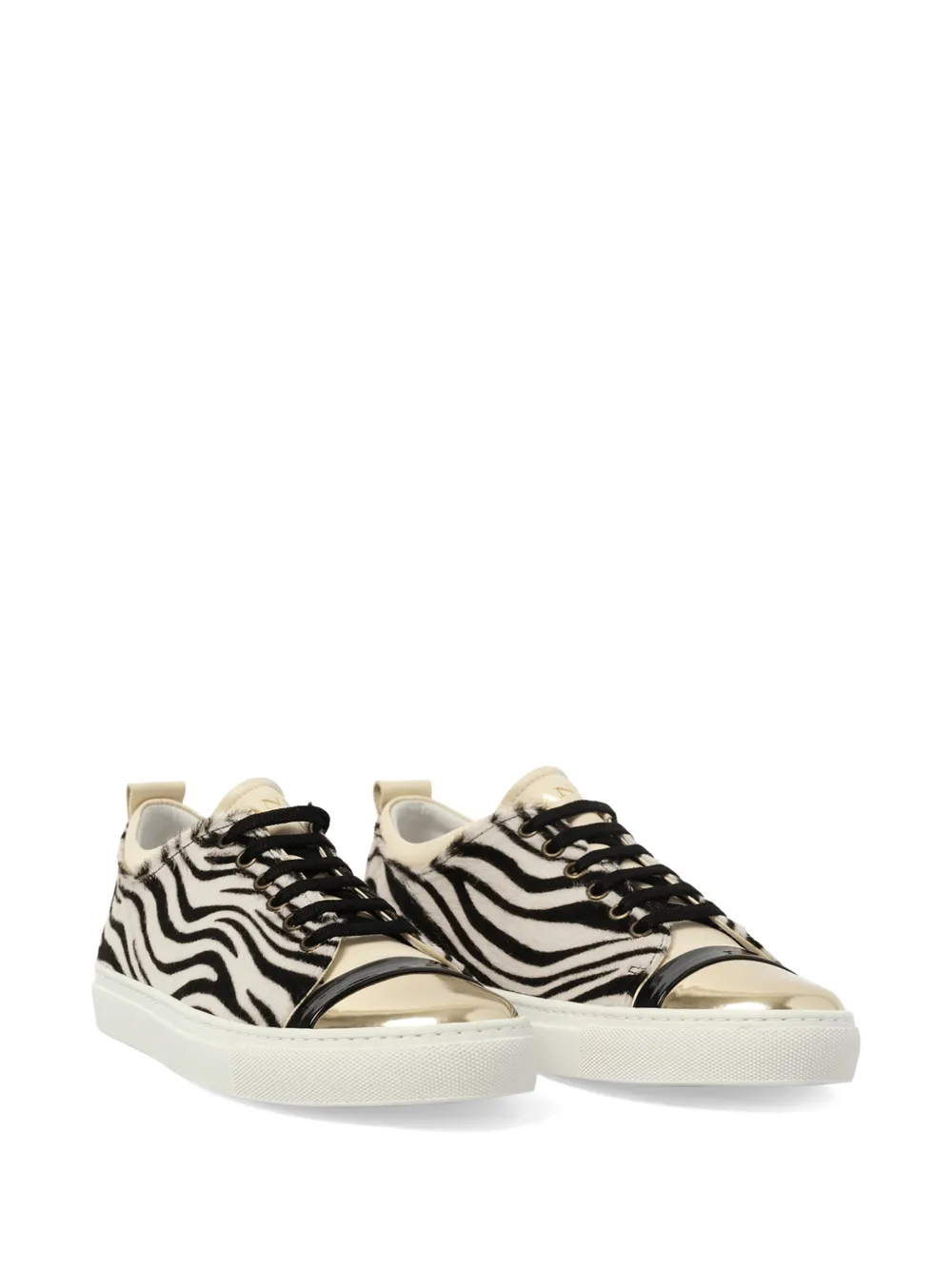 Lanvin zebra-print metallic-toe sneakers Beige