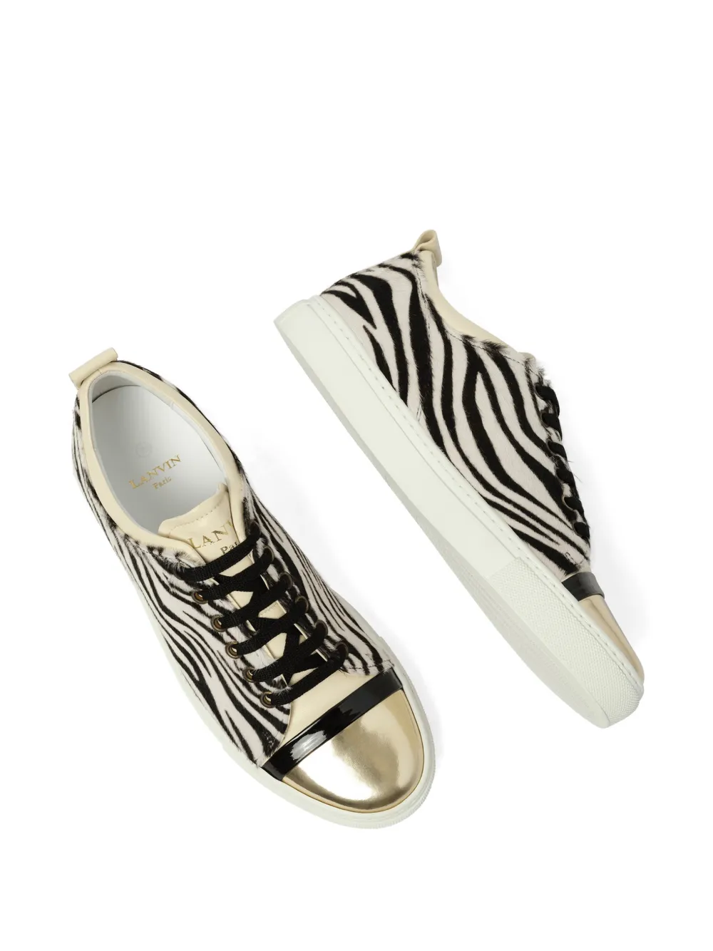 Lanvin zebra-print metallic-toe sneakers Beige