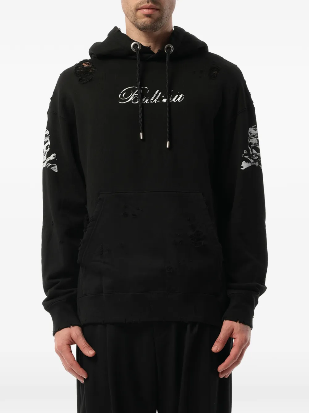 Mastermind Japan distressed skull-print hoodie - Nero