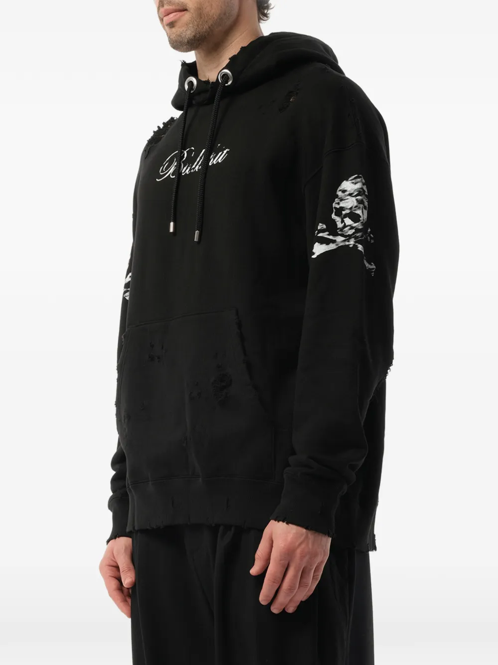Mastermind Japan Gerafelde hoodie met doodskopprint Zwart