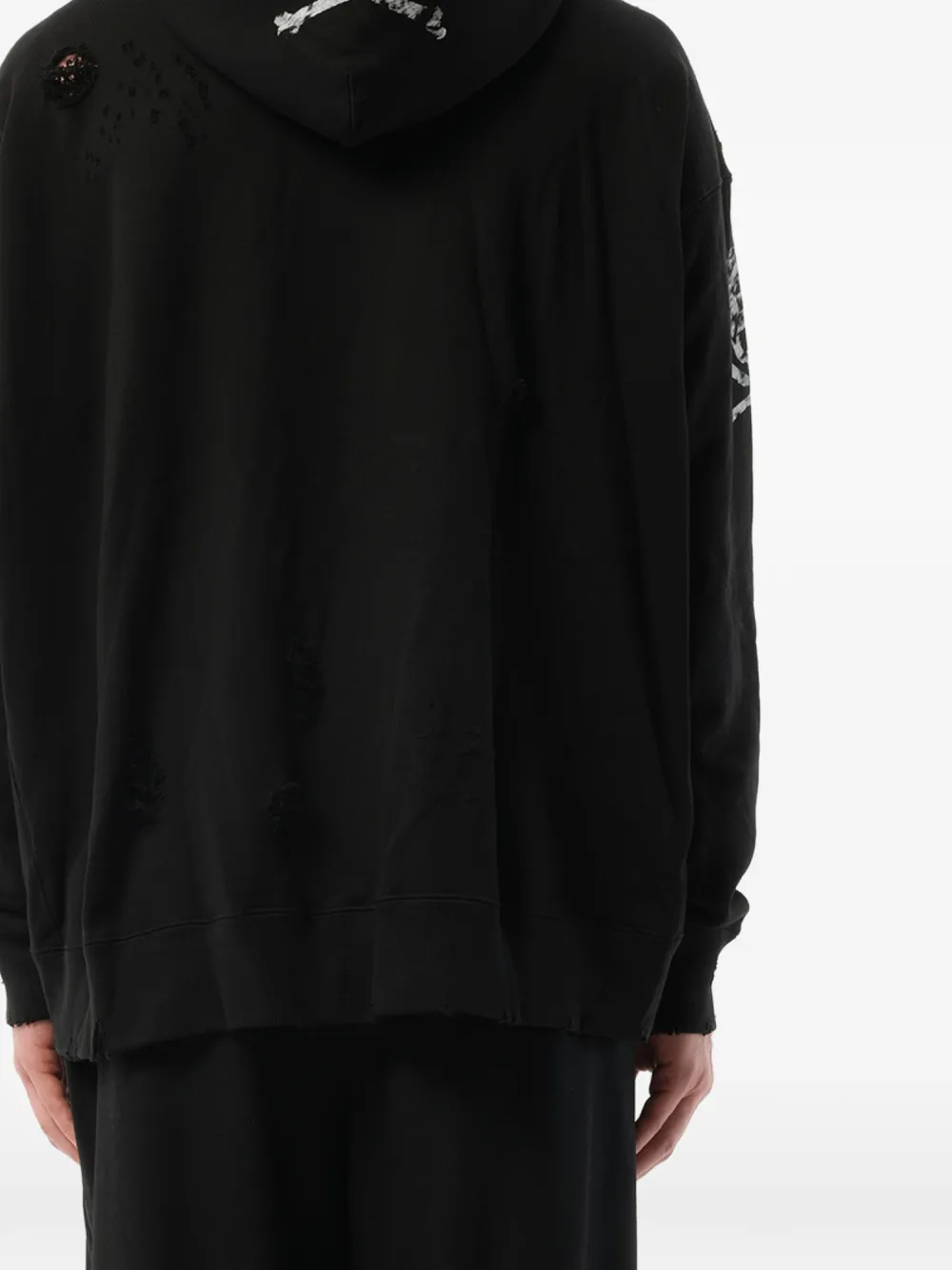 Mastermind Japan Gerafelde hoodie met doodskopprint Zwart