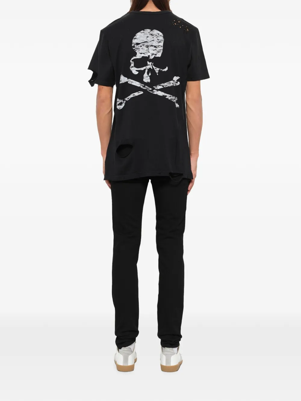 Mastermind Japan distressed slogan-print T-shirt Zwart