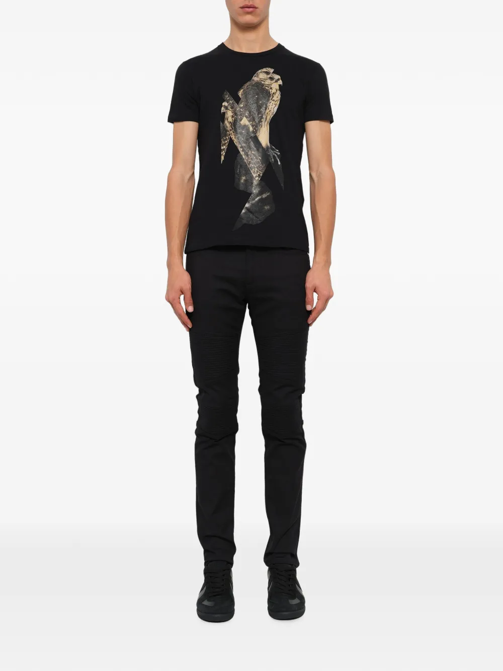 Neil Barrett T-shirt met valkenprint Zwart