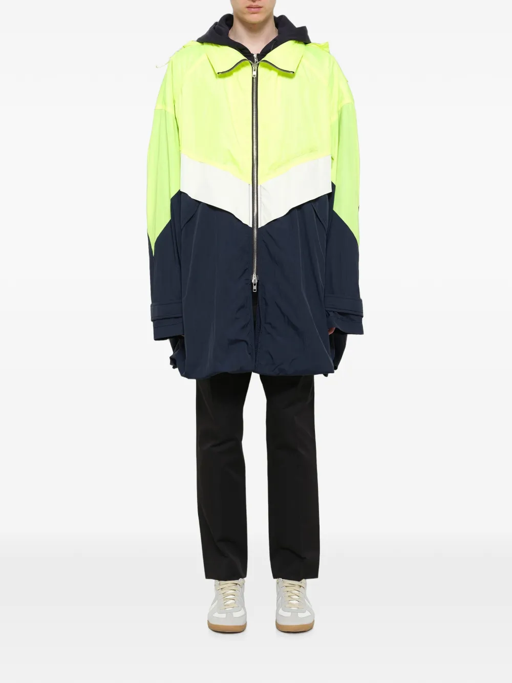 Juun.J Jas met capuchon trekkoord en colourblocking Blauw