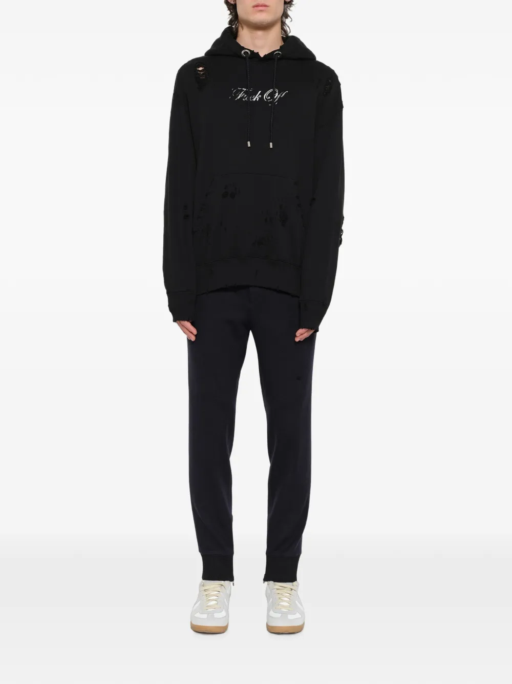 Mastermind Japan Gerafelde hoodie met doodskopprint Zwart
