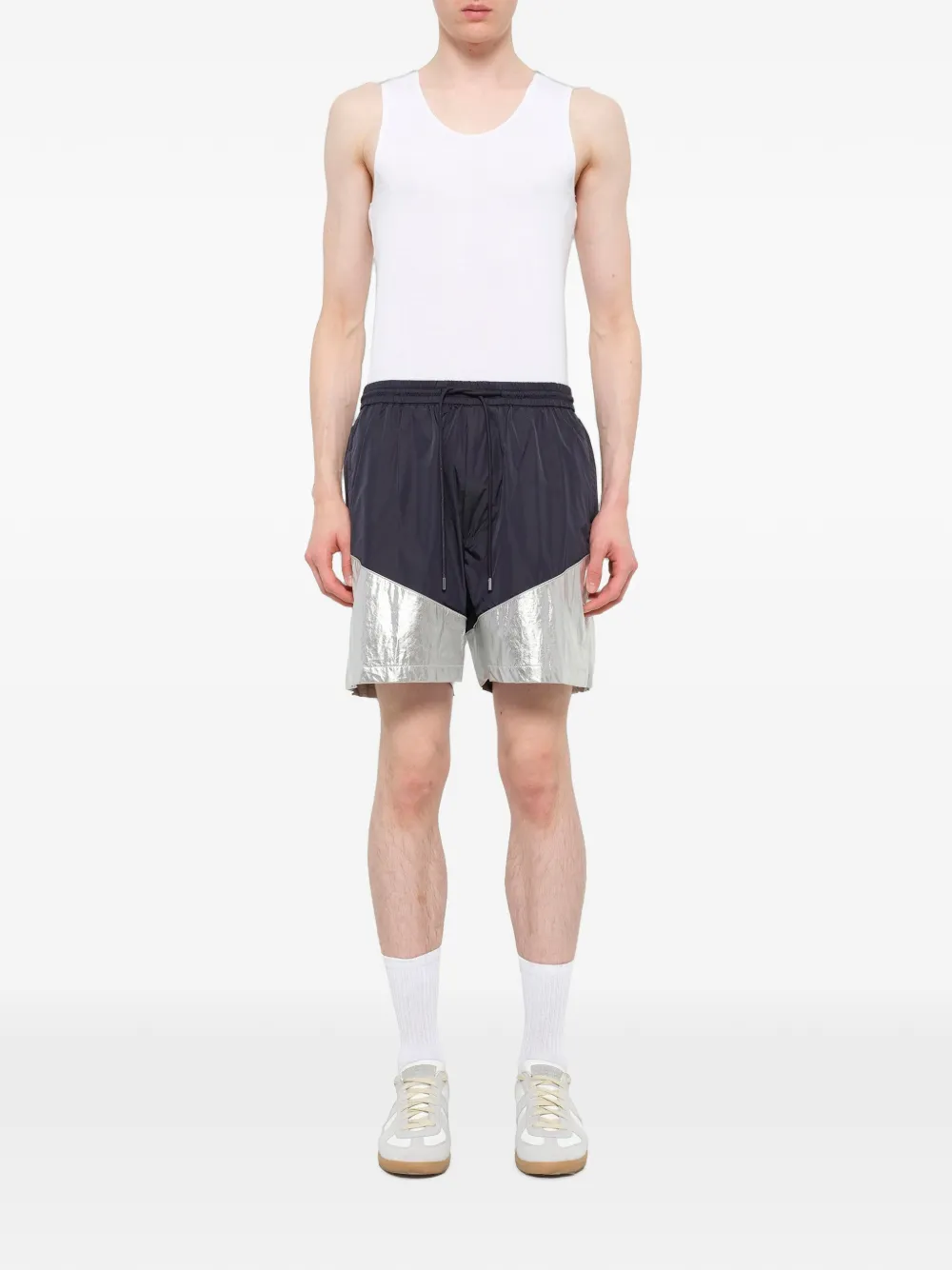 Juunj Metallic-panel Drawstring Shorts In Blue