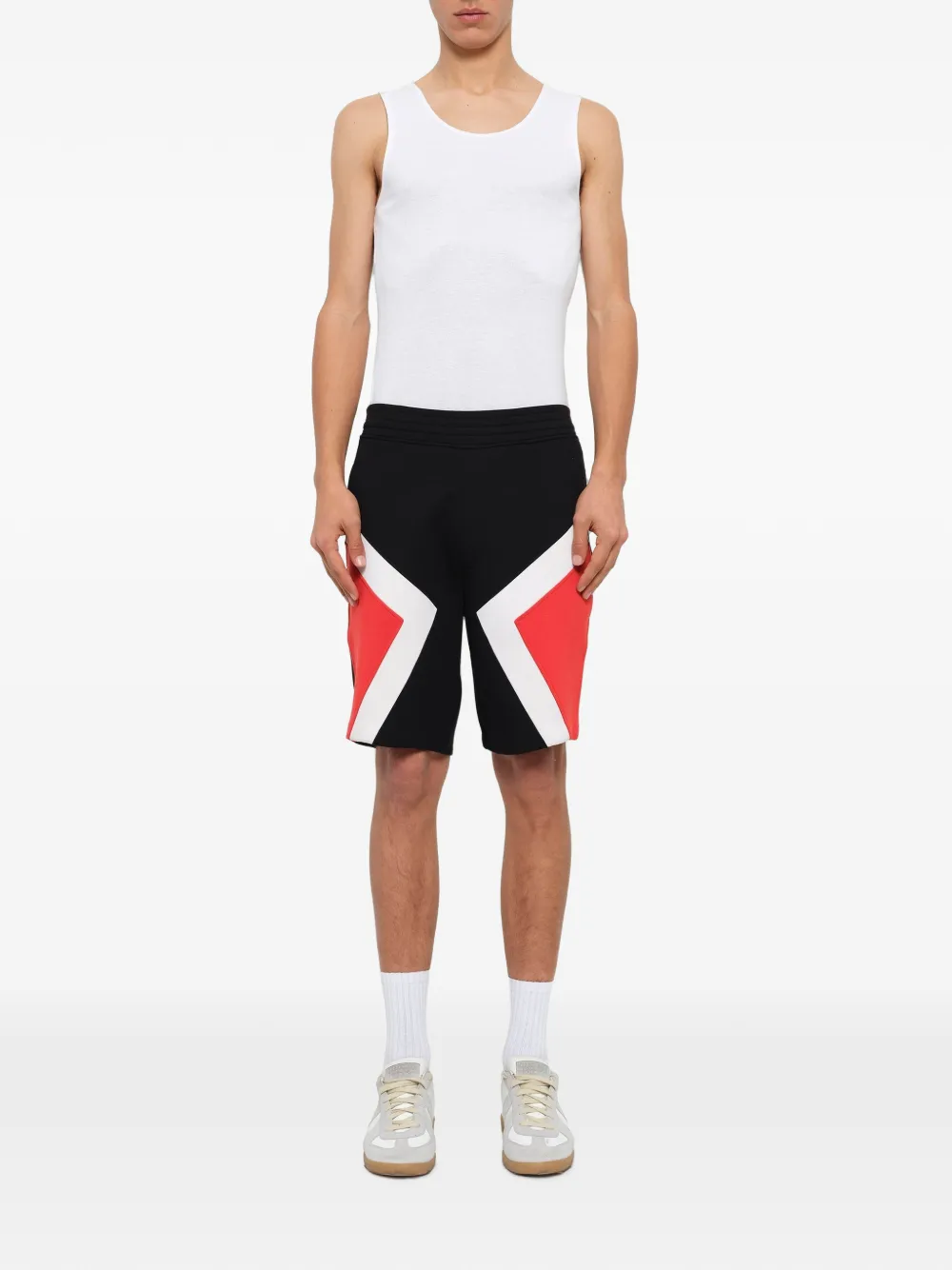 Neil Barrett colour-block knit shorts Zwart