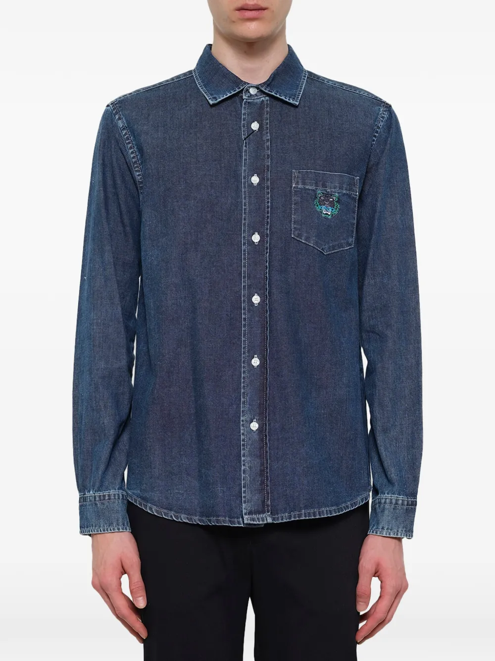 Kenzo Classic Tiger-patch denim shirt - Blu