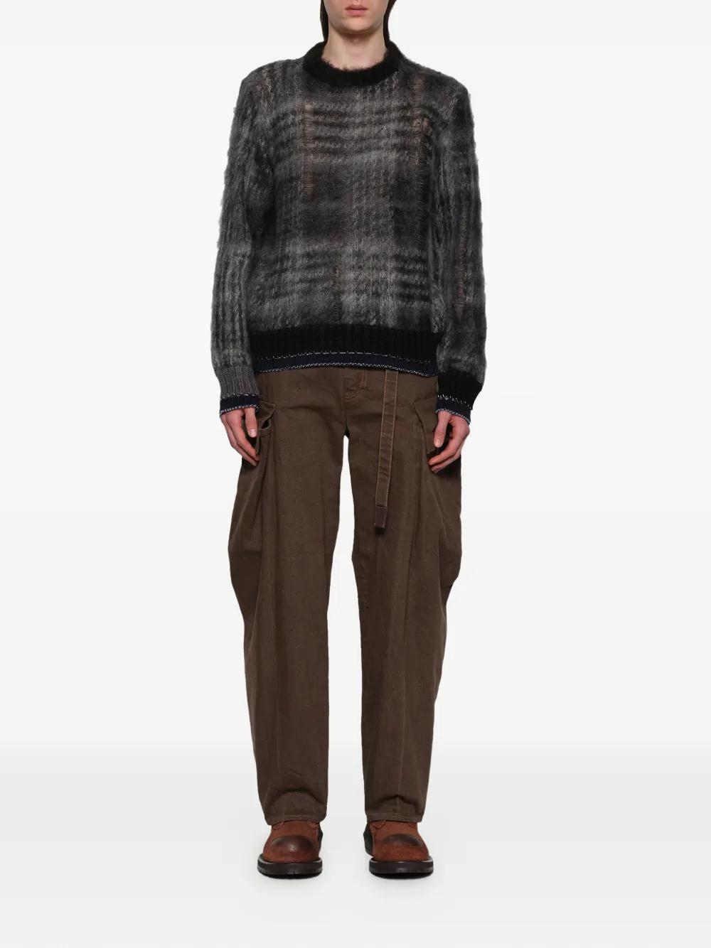 sacai Geruite trui van mohairblend Grijs
