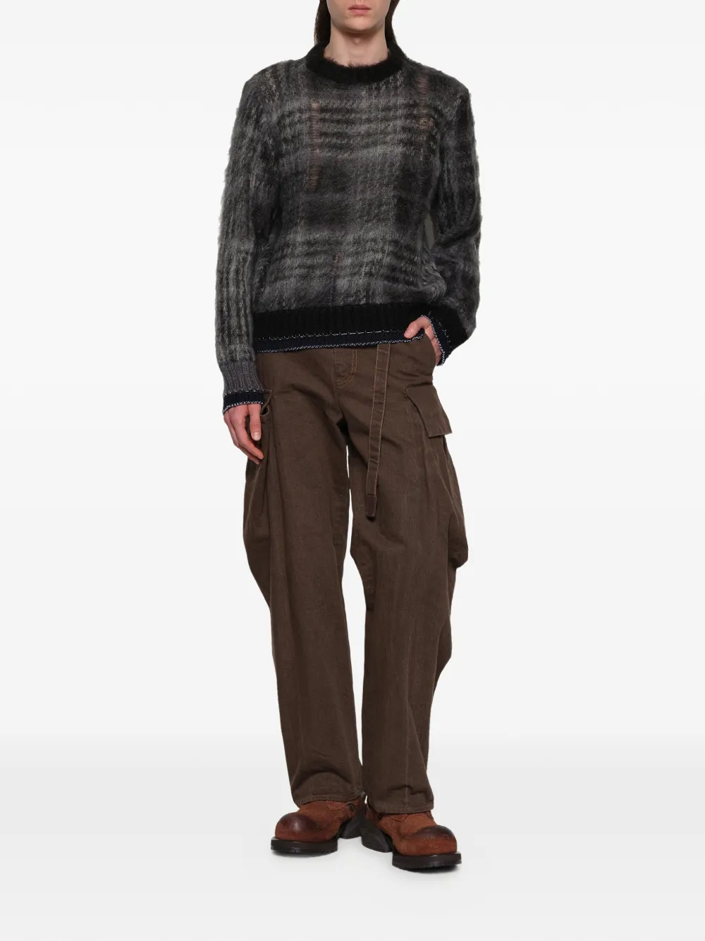 sacai Geruite trui van mohairblend Grijs