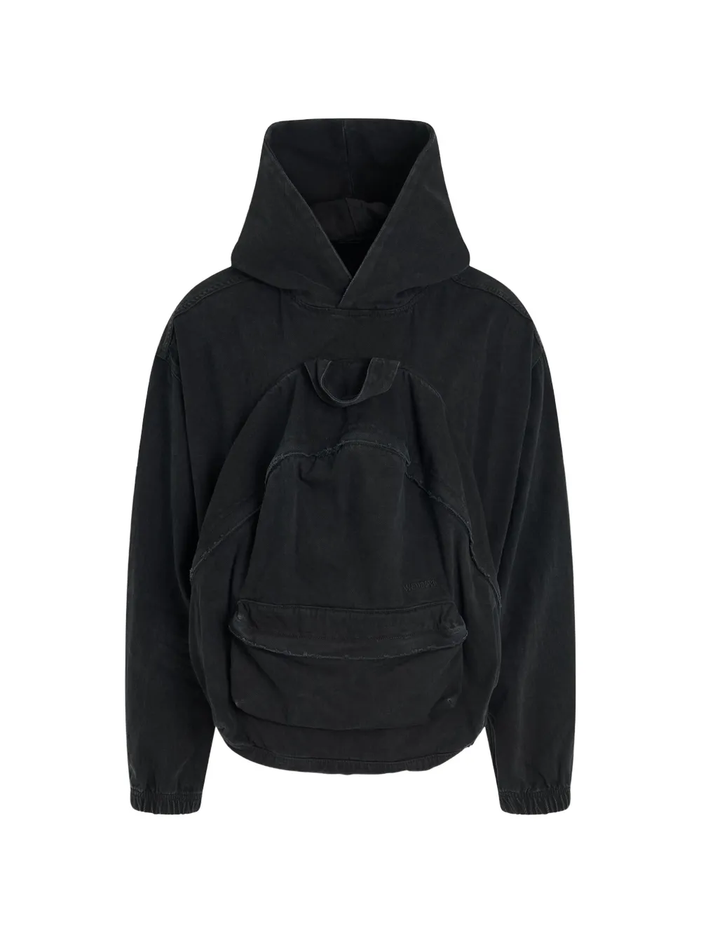 We11done backpack-detail denim hoodie - Nero