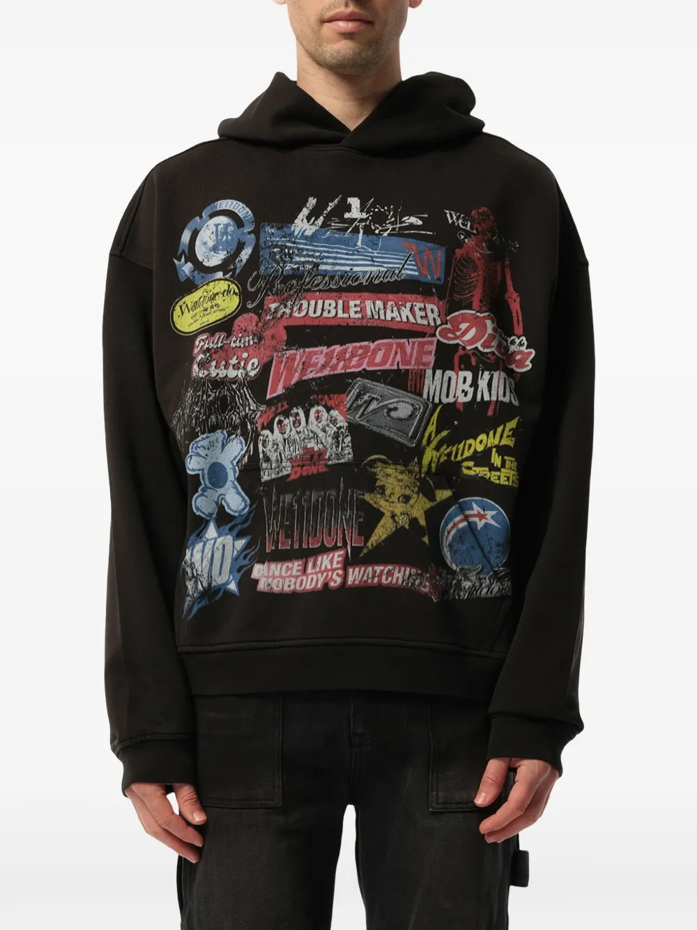 We11done Hoodie met collageprint Zwart