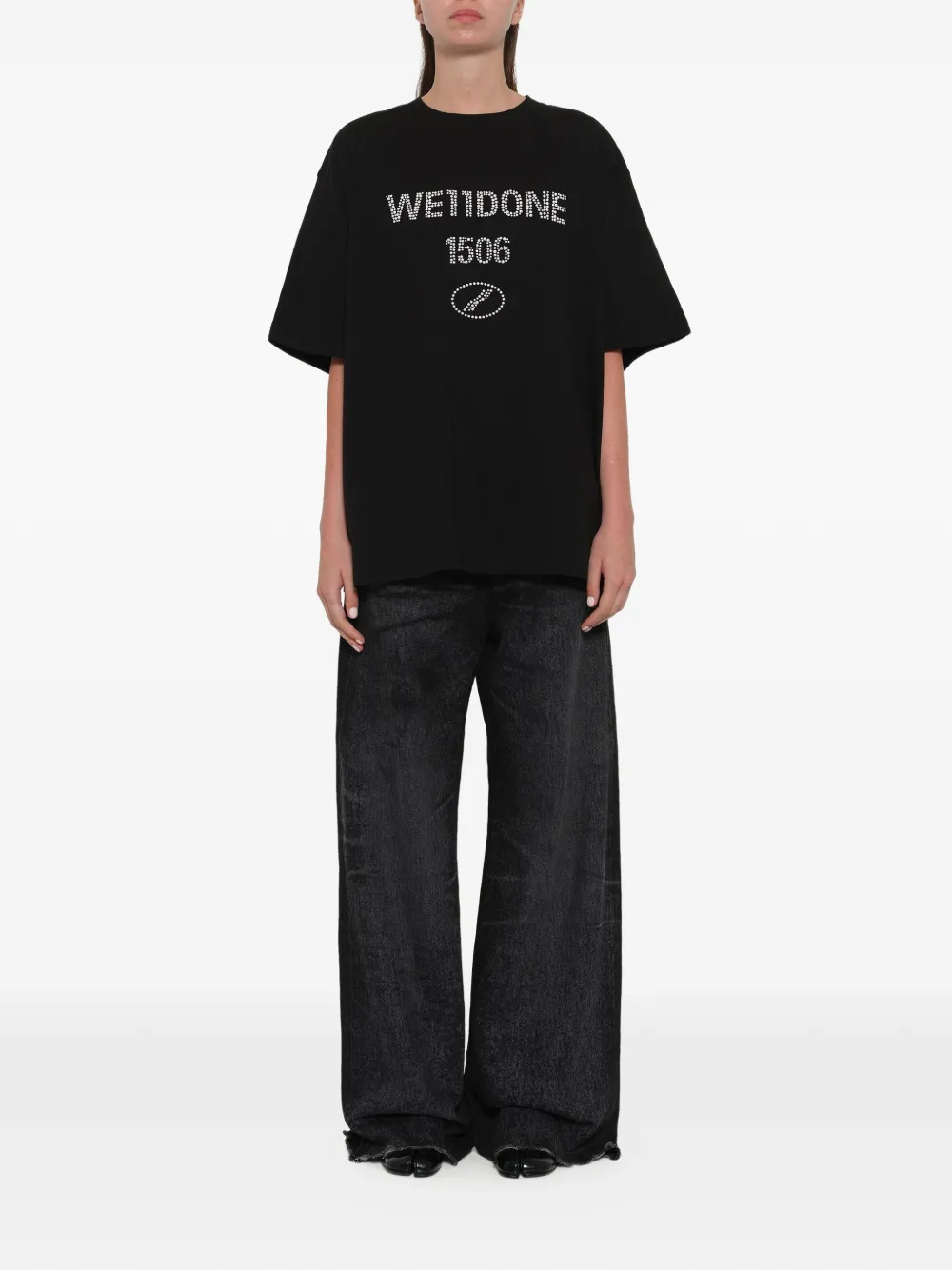 We11done T-shirt verfraaid met parels Zwart