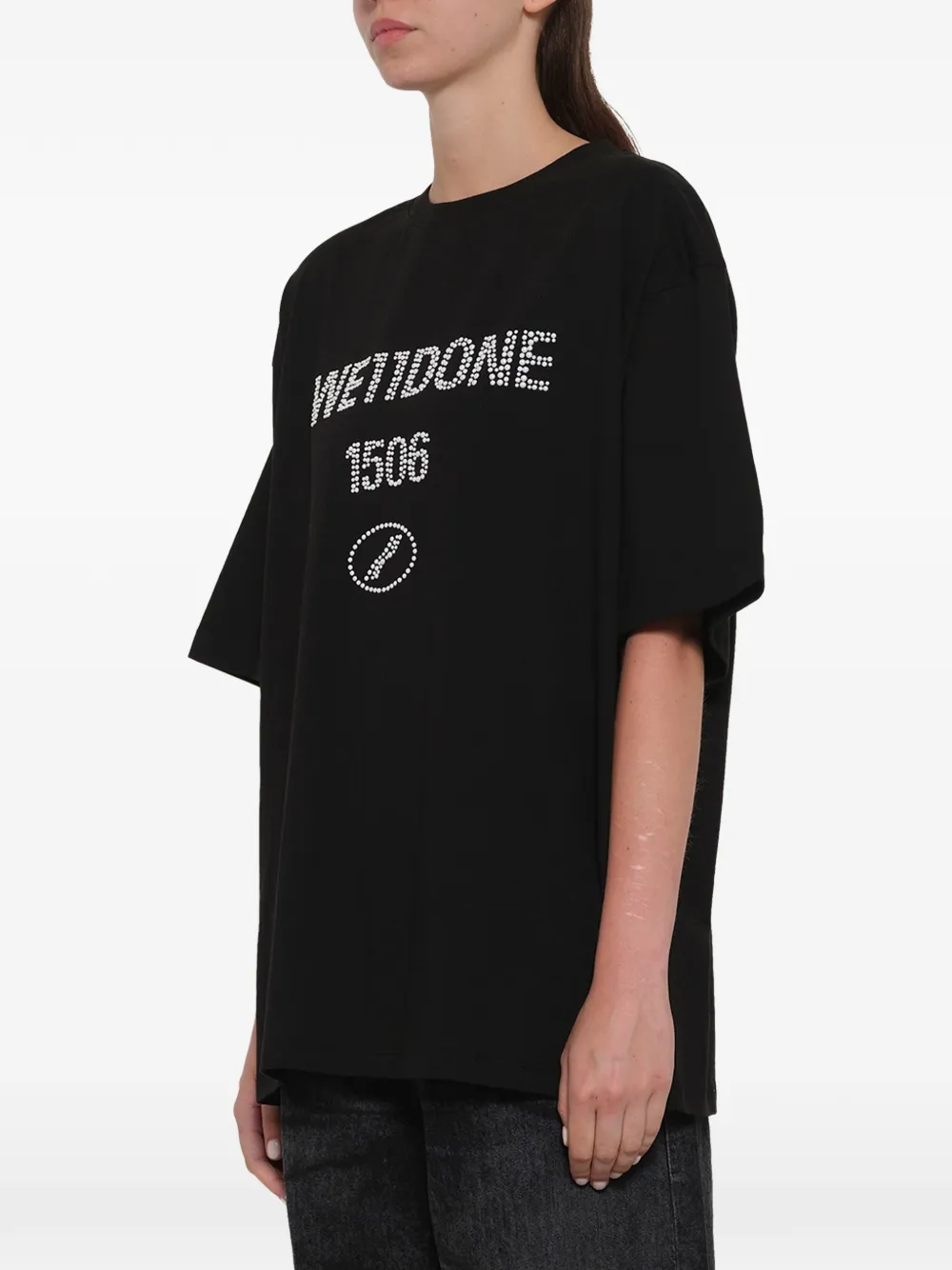 We11done T-shirt verfraaid met parels Zwart