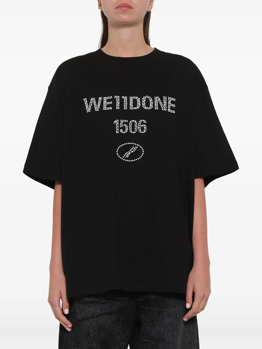 We11done T-shirt verfraaid met parels Zwart