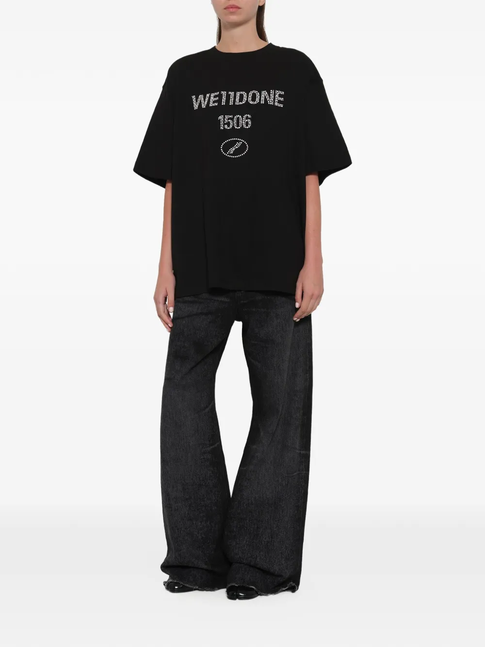 We11done T-shirt verfraaid met parels Zwart