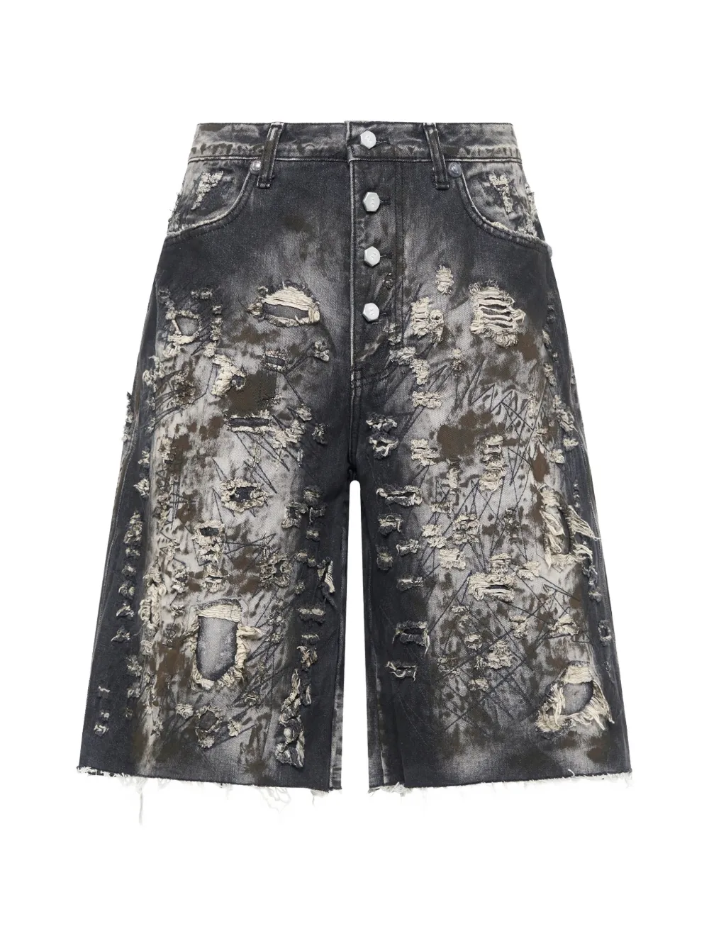 THUG CLUB distressed hard-washed shorts - Nero