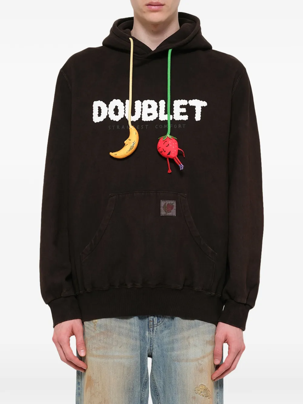 Doublet logopatches hoodie met modderprint Bruin