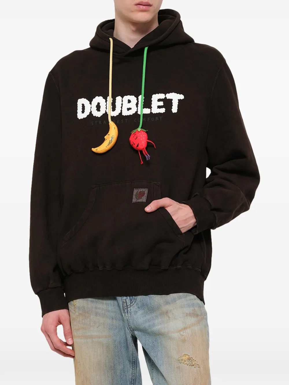 Doublet logopatches hoodie met modderprint Bruin