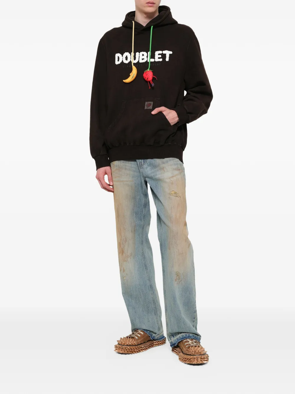 Doublet logopatches hoodie met modderprint Bruin