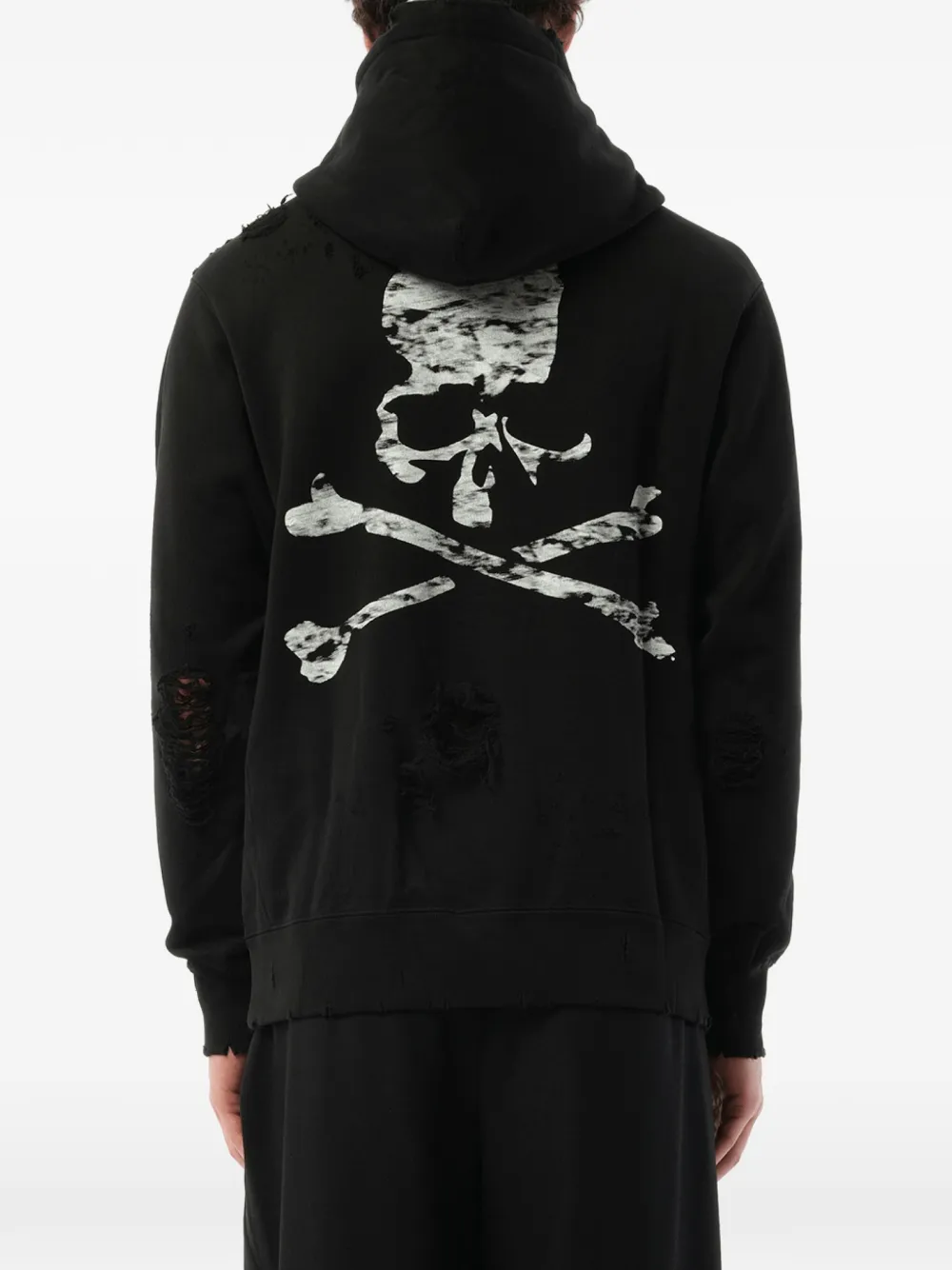 Mastermind Japan Gerafelde hoodie met doodskopprint Zwart