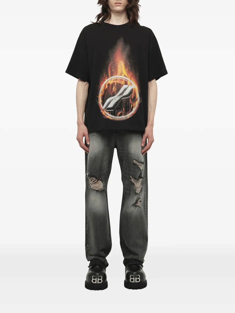 We11done T-shirt met meteorprint Zwart