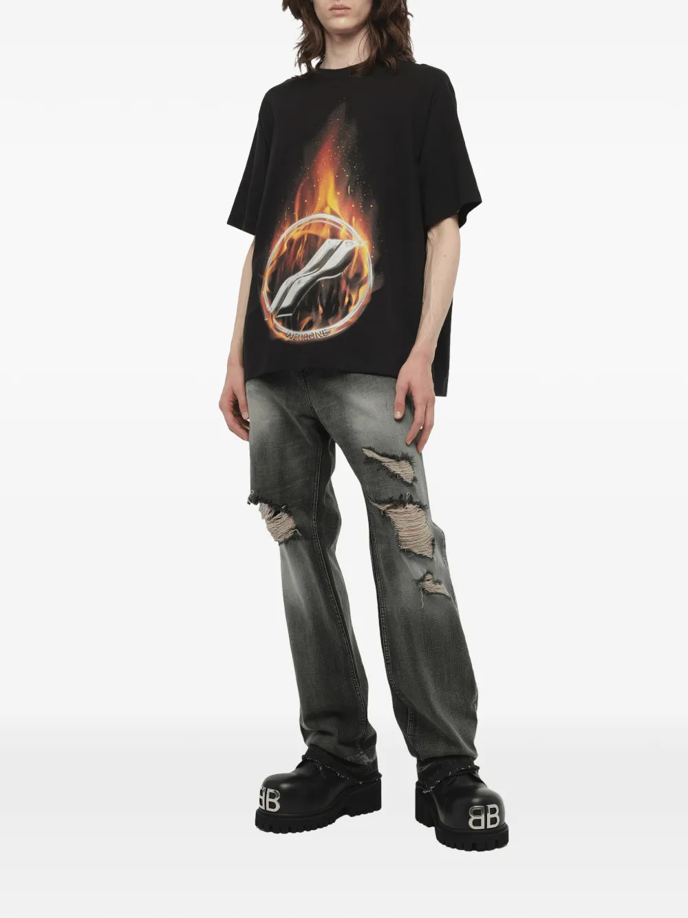 We11done T-shirt met meteorprint Zwart
