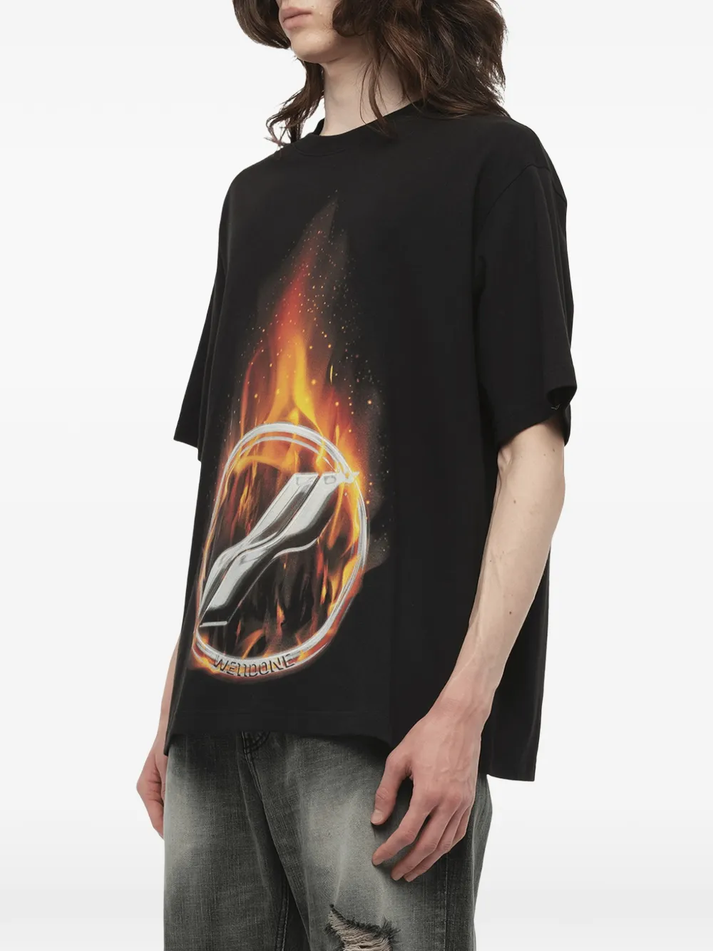 We11done T-shirt met meteorprint Zwart