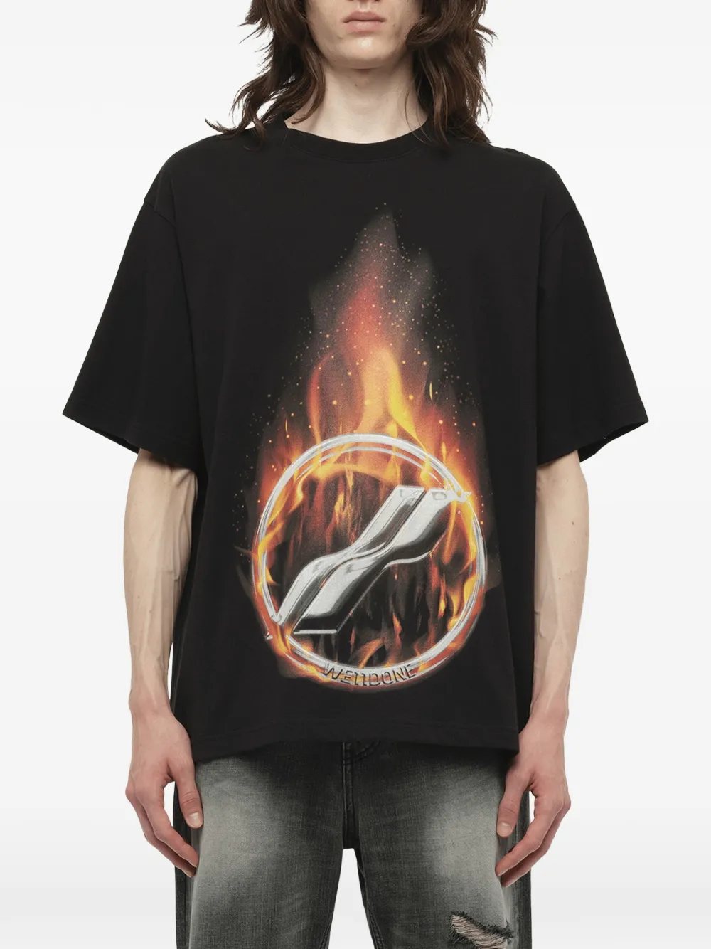 We11done T-shirt met meteorprint Zwart