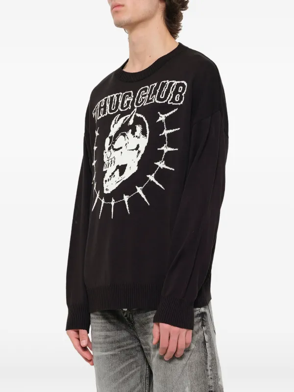 THUG CLUB TC Riding Skull Knit Sweater | Black | FARFETCH