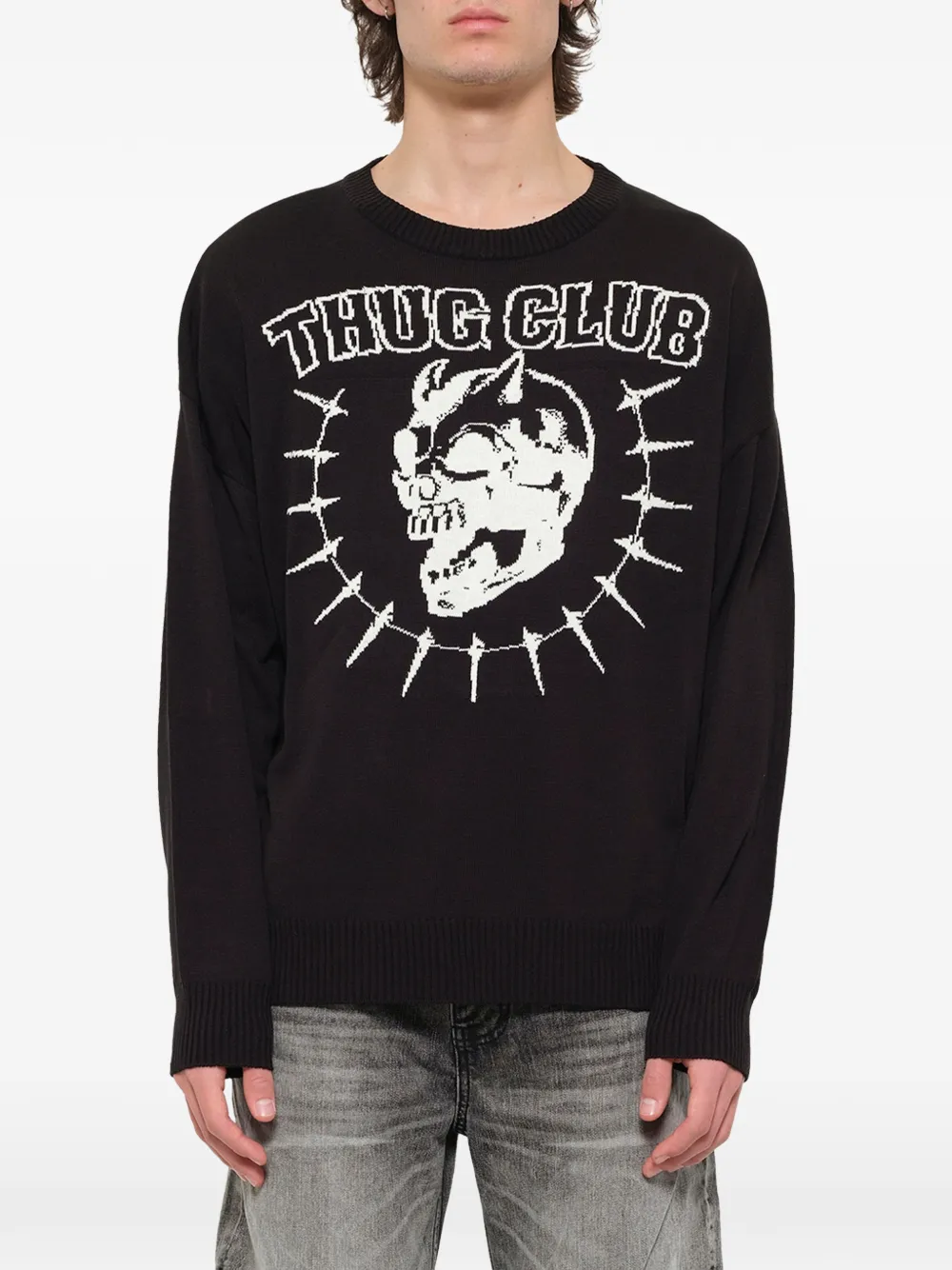 THUG CLUB TC Riding Skull Knit Sweater | Black | FARFETCH