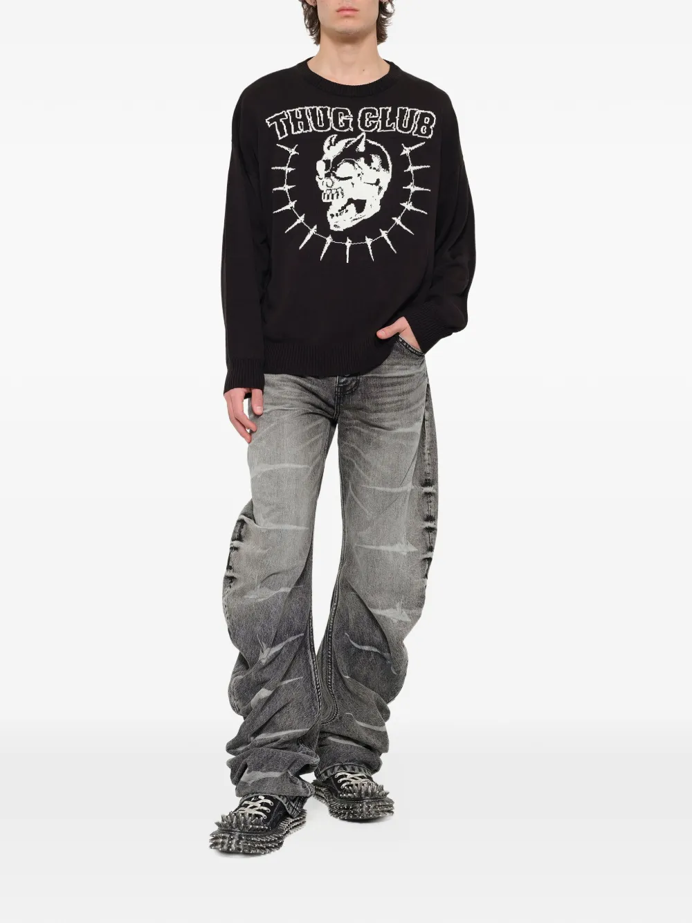 THUG CLUB TC Riding Skull gebreide trui Zwart