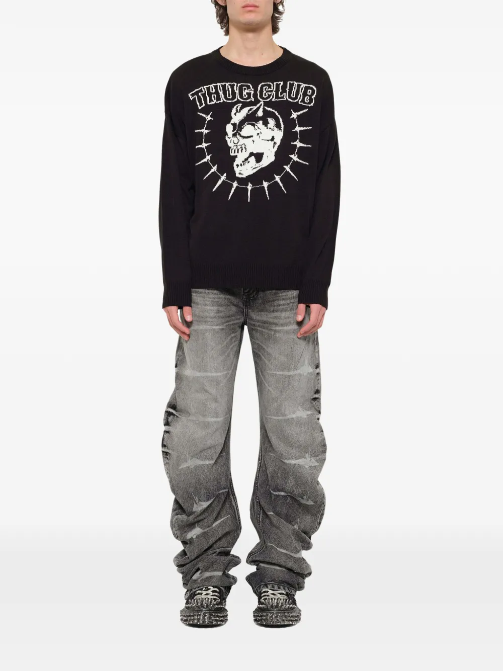 THUG CLUB TC Riding Skull gebreide trui Zwart