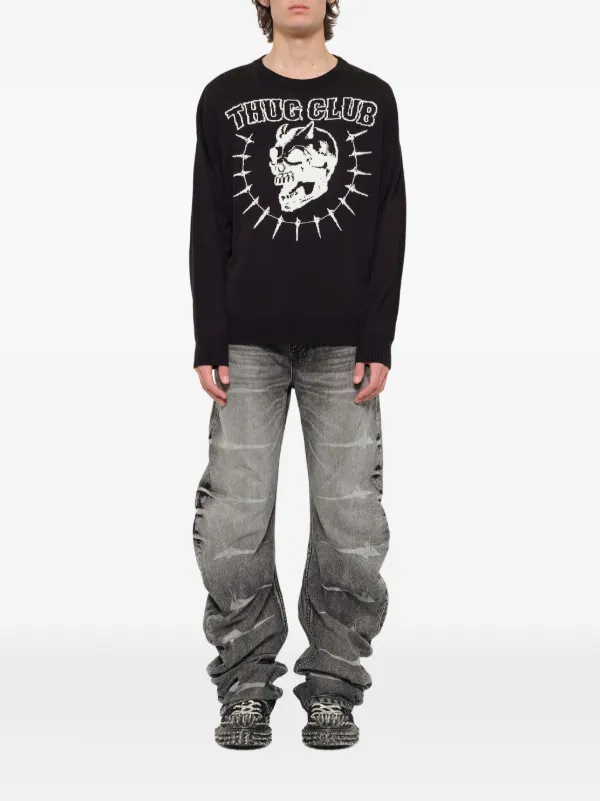 THUG CLUB TC Riding Skull Knit Sweater | Black | FARFETCH