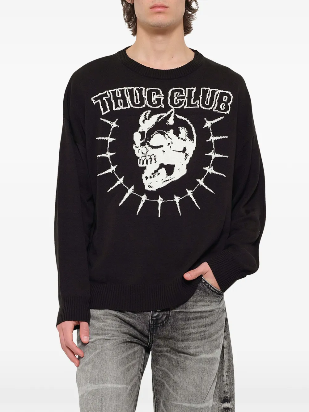 THUG CLUB TC Riding Skull Knit Sweater | Black | FARFETCH