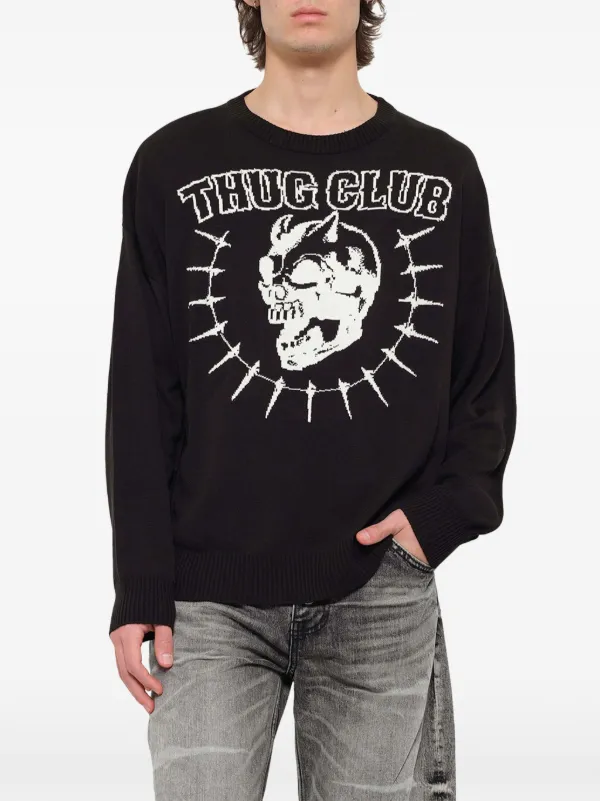 THUG CLUB TC Riding Skull Knit Sweater | Black | FARFETCH
