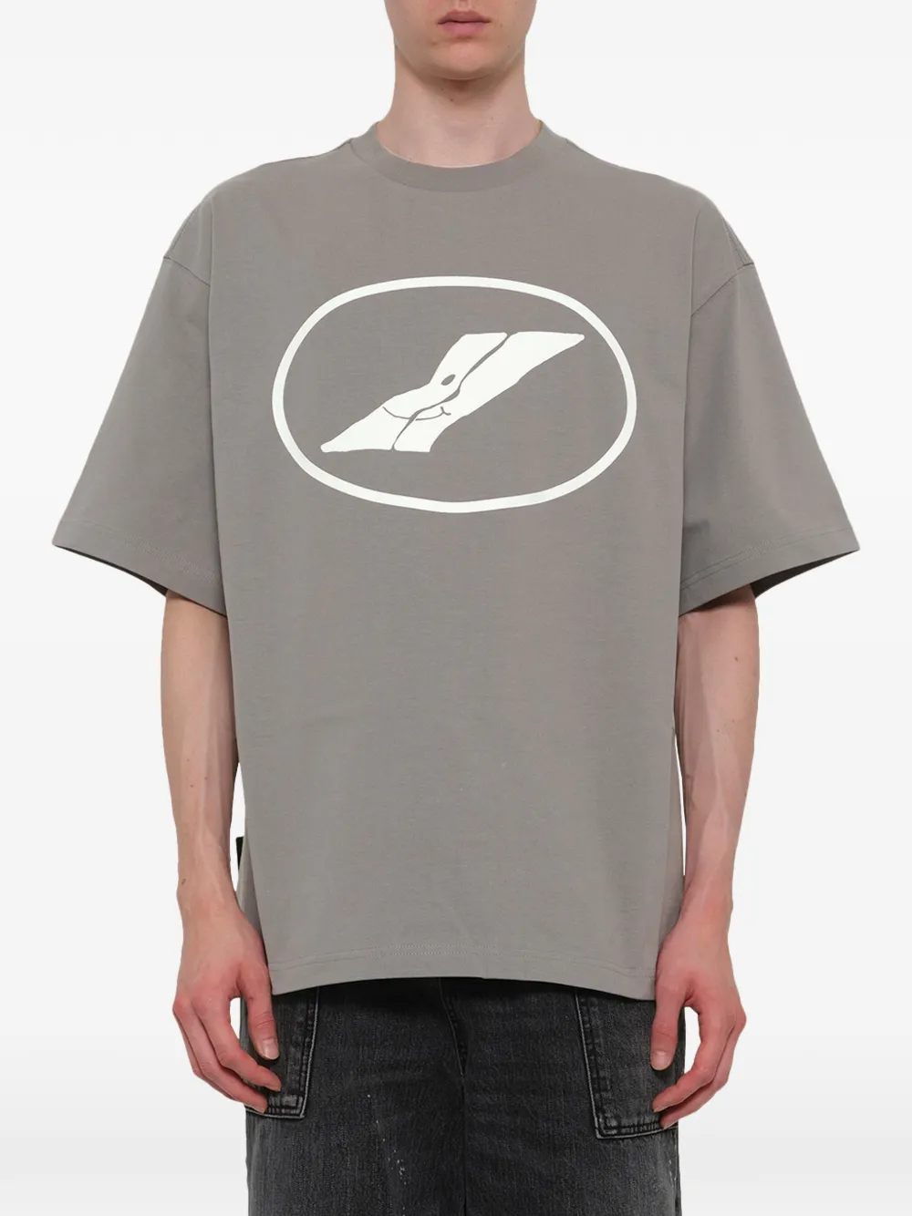 We11done T-shirt met ronde hals en logodetail Grijs