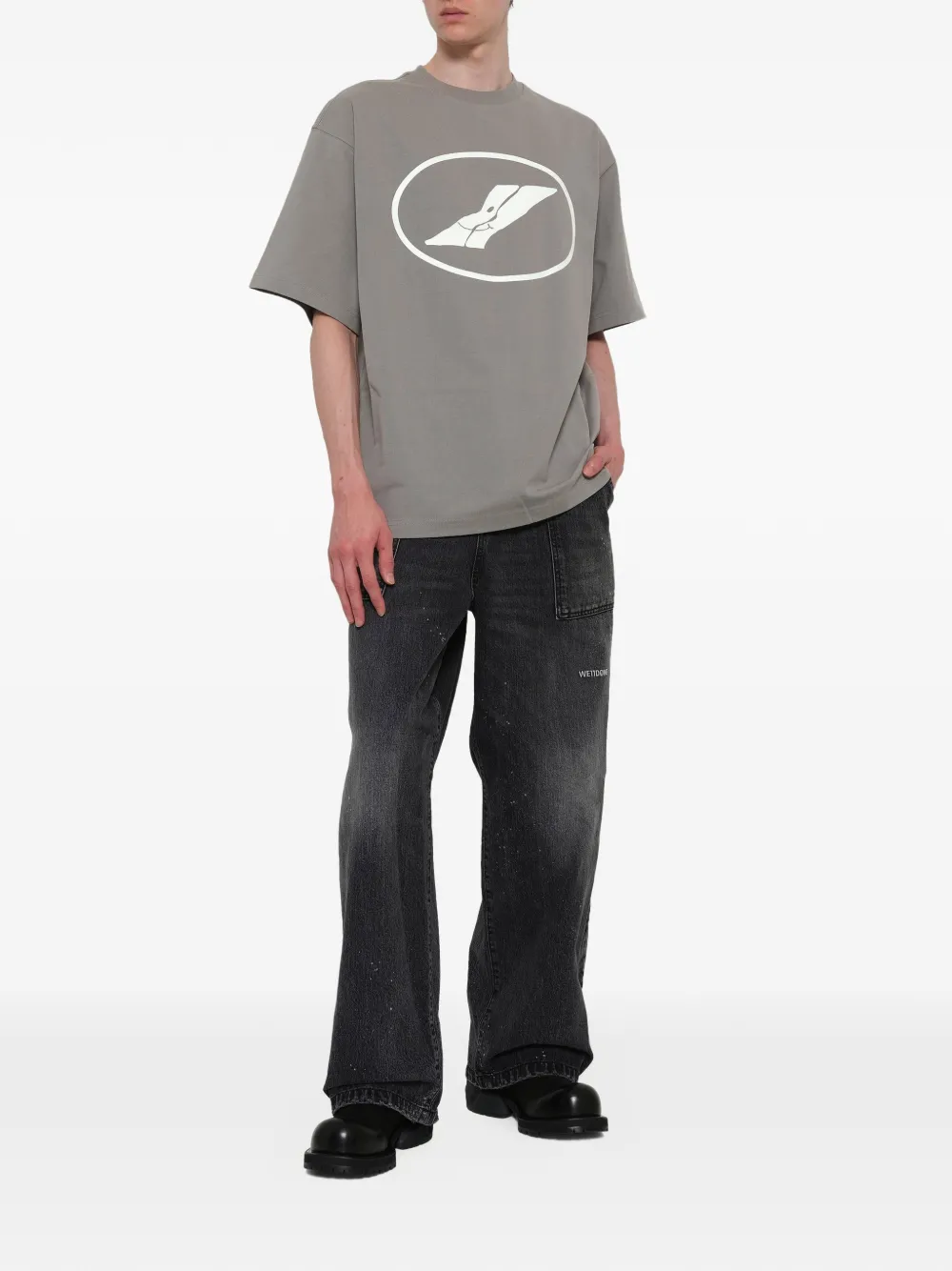 We11done T-shirt met ronde hals en logodetail Grijs
