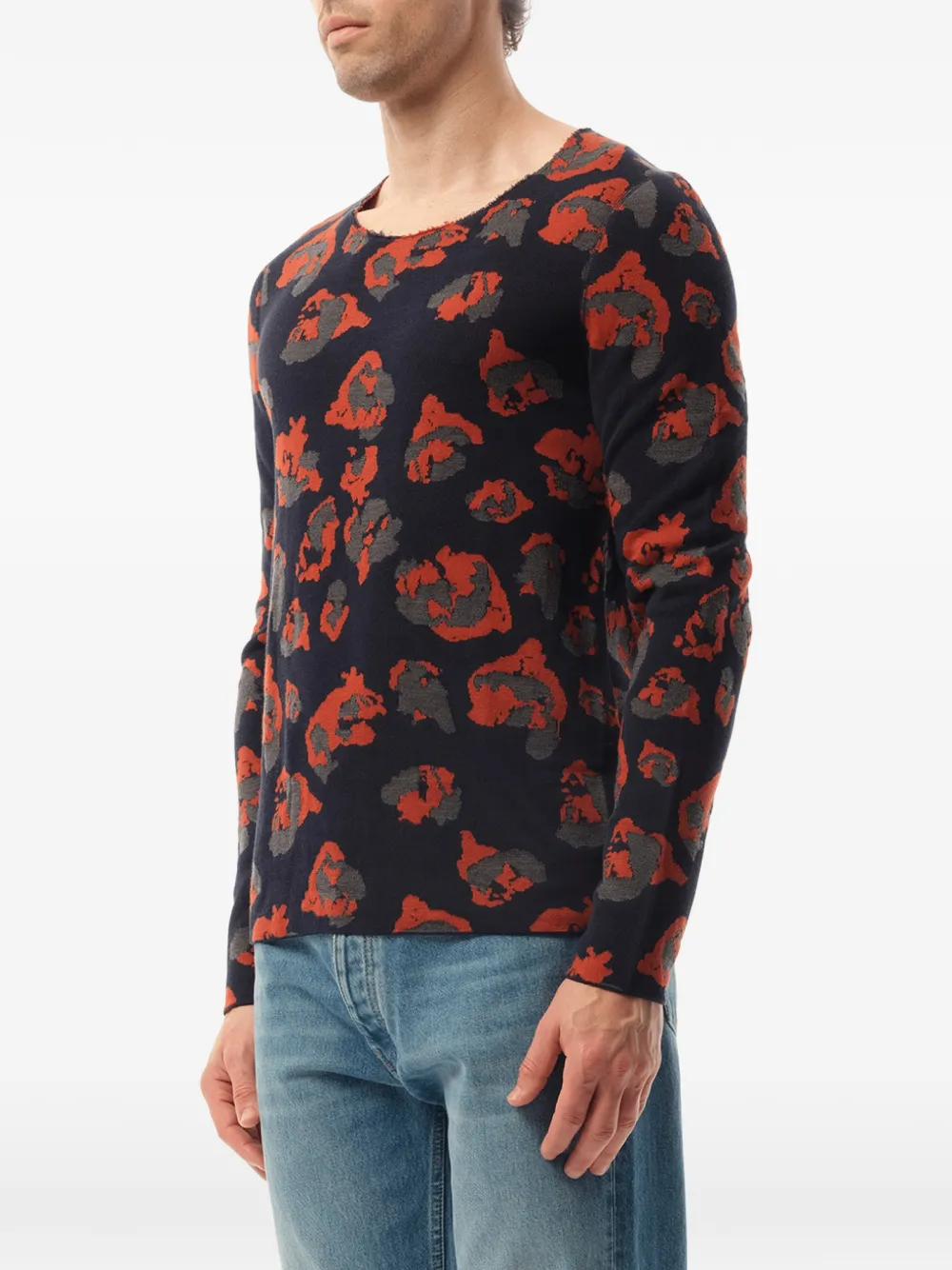 Lanvin Trui met luipaard jacquard en gerafelde afwerking Blauw