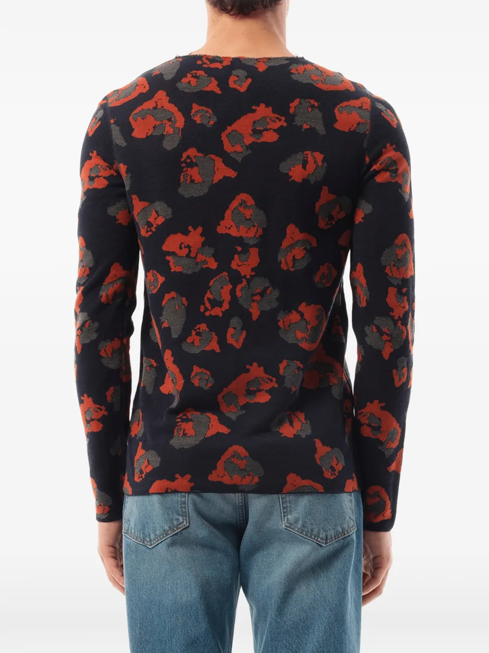 Lanvin Trui met luipaard jacquard en gerafelde afwerking Blauw