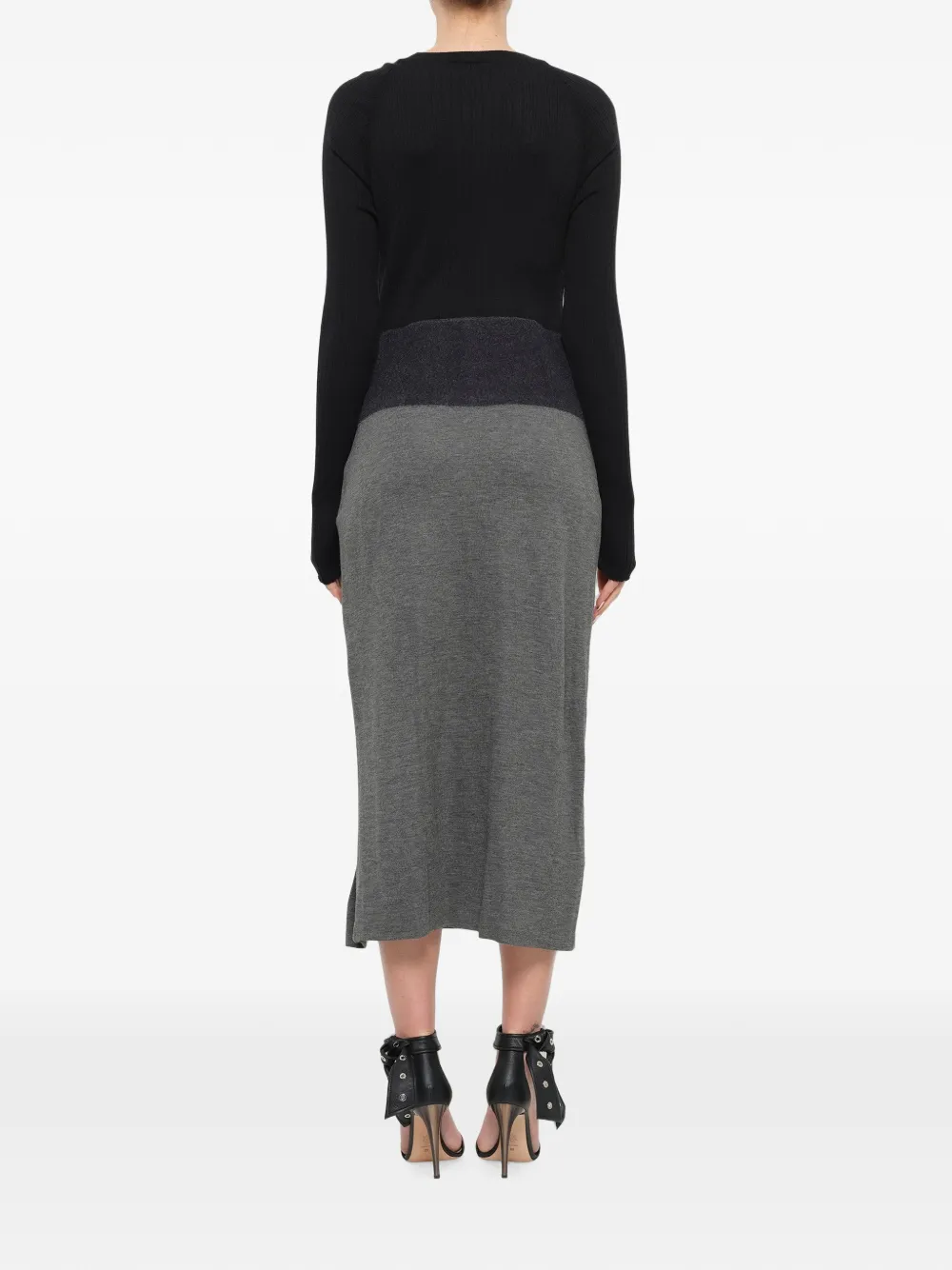 Neil Barrett ribbed side-slit midi dress Zwart