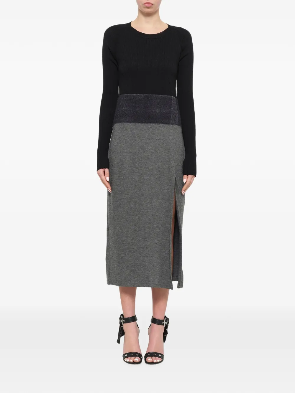 Neil Barrett ribbed side-slit midi dress Zwart