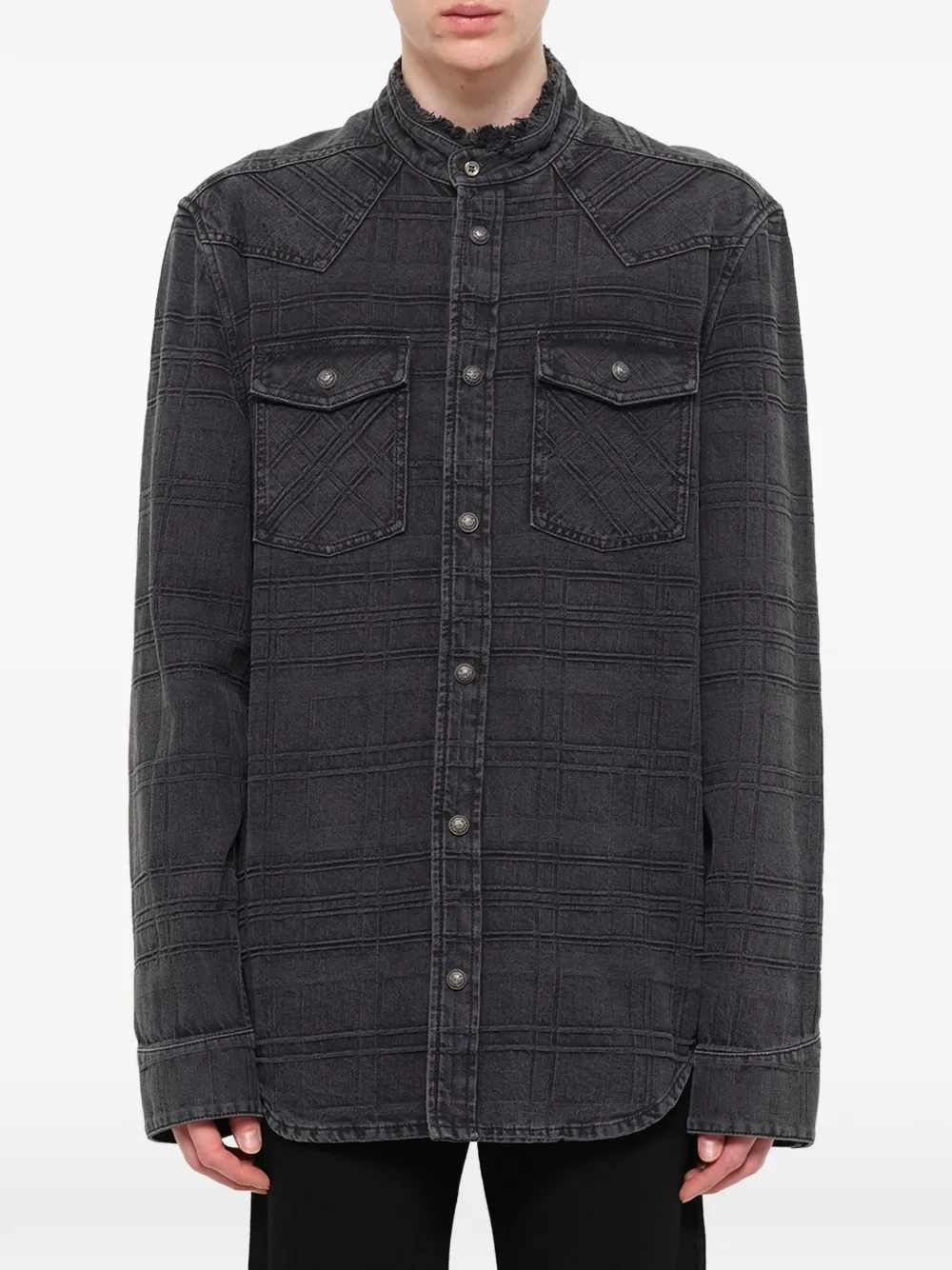 Balmain quilted-effect distressed-collar shirt - Grey