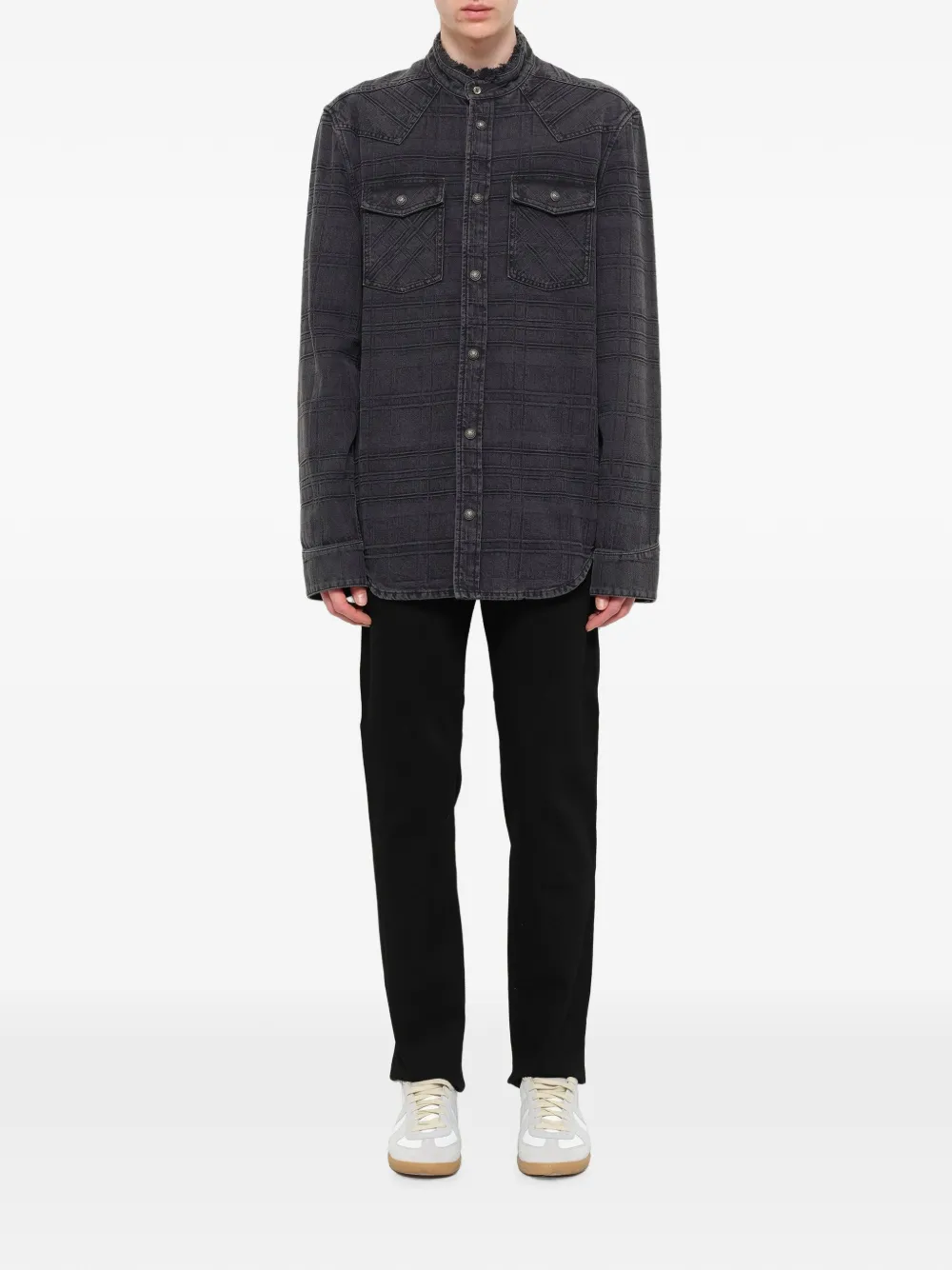 Balmain Overhemd met gerafelde kraag en gewatteerd effect Grijs