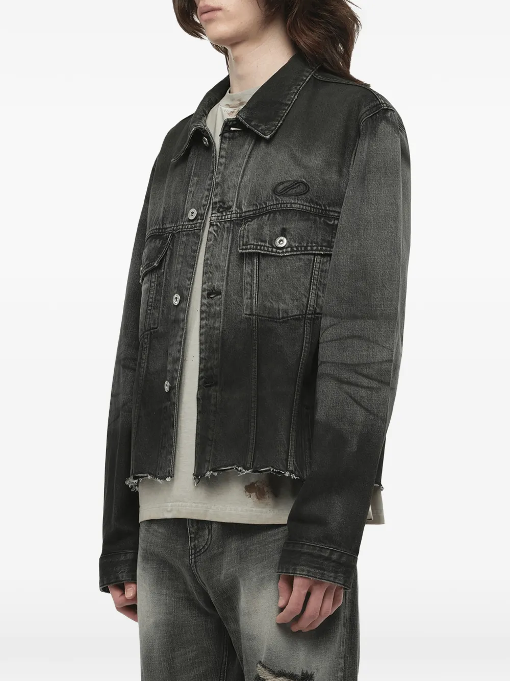 We11done Gerafeld denim jack met donkere spray Grijs
