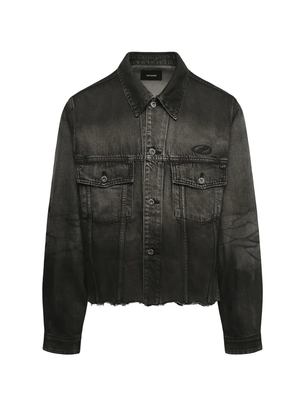 We11done Gerafeld denim jack met donkere spray Grijs