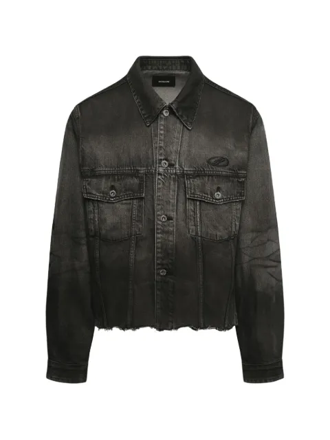 We11done dark-spray raw-cut denim jacket