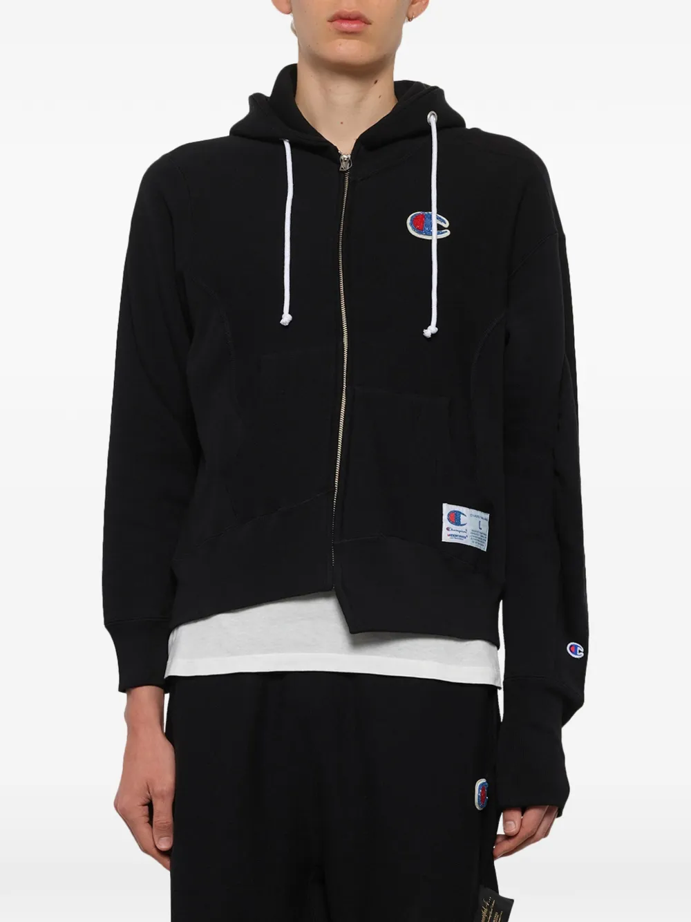 Undercover Asymmetrische hoodie met logopatch Zwart