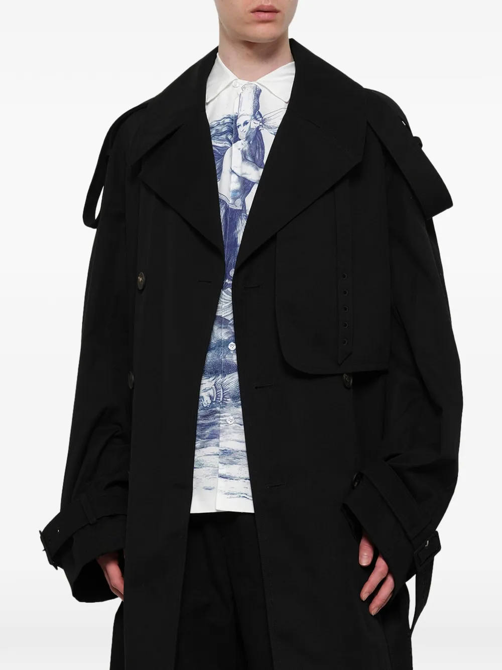 EGONlab. Trenchcoat met dubbele rij knopen Zwart